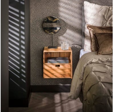 Nachtkastje Flat Zwevend Set van 2 Acacia hout - Hangend Minimalistisch Design met Lade en Open Vak - Wandmeubel - 30x25x30 cm - Ruimtebesparend en Stijlvol