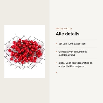 Dailygoods- Hulstbessen 100 Stuks - Kunstmatige Decoratie - Schuim/Metaal - Kerstboom/Krans - Doe-het-zelf - 6x1cm - Decoratiebessen