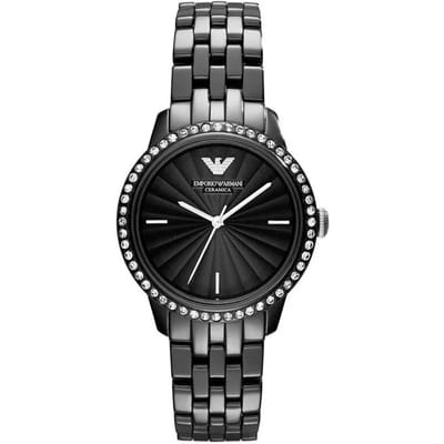 Emporio Armani AR1478 Dames Ceramica Zwart Kristal Horloge