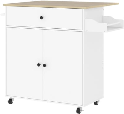 Roossentials keukeneiland - Keukenblok - Bartafel op wielen - Keukenblad - Werkblad keuken - Bijzettafel keuken - Wit