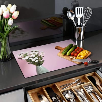 KitchenArt - Blush & Bloom - Inductie Beschermer - 80x52 cm - Kookplaat Beschermer - Luxe Afdekplaat Inductieplaat - Anti-slip & Oprolbaar - Beschermmat Inductiekookplaat