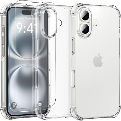Hoesje Geschikt voor iPhone 16 Plus - transparant Anti Shock silicone hoesje met 2 Pack Screenprotectors tempered glass
