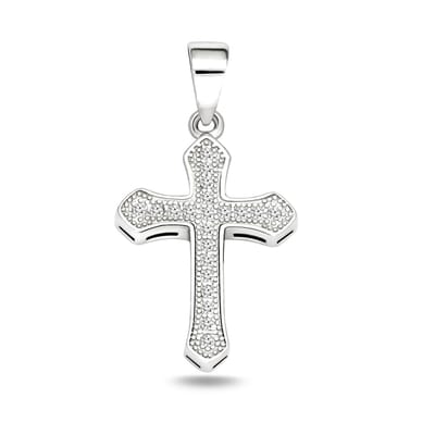 Juwelier Zwartevalk zilveren (gerhodineerd) kruis hanger met zirkonia - 24.194