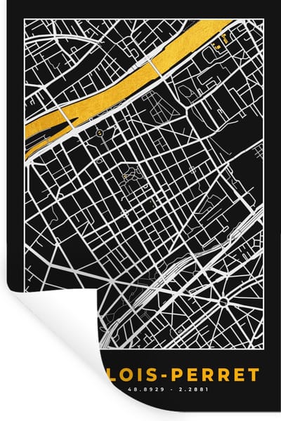 Muurstickers - Sticker Folie - Plattegrond – Levallois-Perret – Stadskaart – Kaart – Frankrijk - 20x30 cm - Plakfolie - Muurstickers Kinderkamer - Zelfklevend Behang - Zelfklevend behangpapier - Stickerfolie