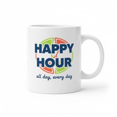 Happy Hour de Hele Dag Mok – Leuke Cocktail Tekst Koffiemok – 330 ml Keramische Mok