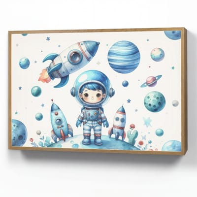 Nachtlampje 100x70 cm - Kinder lamp - Ruimte - Blauw - Astronaut - Raket - Planeten - Tafellamp kinderkamer draadloos - Slaapkamer lampje - Bedlamp kinderen - Kinderlampje - Wandlamp babykamer - Nachtlampjes