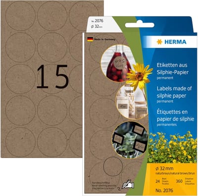 Multipurpose-etiketten, Ø 32 mm, silphie-papier, permanent, om met de hand te beschrijven