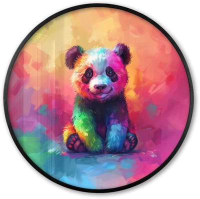 Poster in lijst Rond - Fotolijst 60x60 cm - Posters - Panda - Dieren - Kleurrijk - Neon - Ronde posterlijst zwart - Decoratie - Wanddecoratie woonkamer - Muurdecoratie slaapkamer