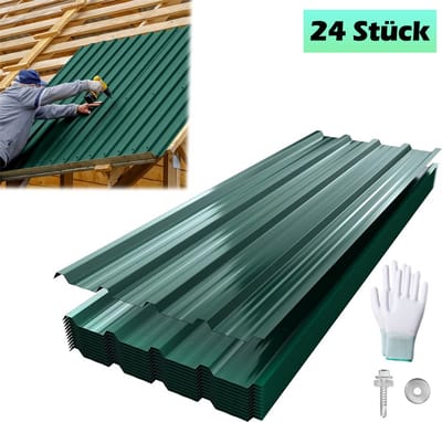 24er dakplaten trapeziumplaat 129,5x45cm stalen plaat gevormde plaat dakpanelen weerbestendige golfplaat gegalvaniseerd staal voor garagedak inclusief schroeven en handschoenen - Groen