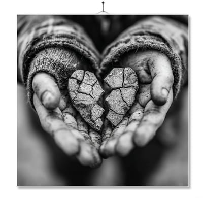Tegel Met Opdruk | Handen Gebroken Hart | Cadeau | Inclusief Geschenkdoos | Standaard | Ophangsysteem