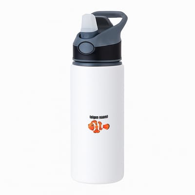 Hacebo® - oranje vis (nemo) met eigen naam waterfles met rietje zwart - Vis - vissen liefhebbers - iemand die houdt van vissen - verjaardag - cadeau - kado - water fles - 650ML