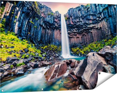 Gards Tuinposter Waterval in IJsland - 120x80 cm - Tuindoek - Tuindecoratie - Wanddecoratie buiten - Tuinschilderij
