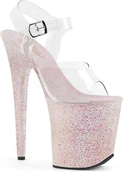 Pleaser - FLAMINGO-808LG Sandaal met enkelband, Paaldans schoenen - Paaldans schoenen - 36 Shoes - Roze/Transparant