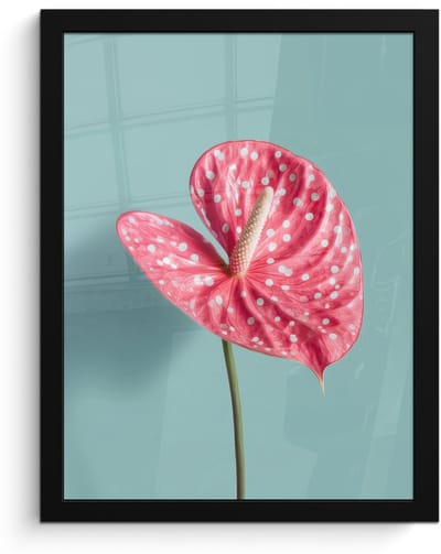 Poster in lijst - Fotolijst 30x40 cm - Posters - Blad - Anthurium - Stippen - Roze - Posterlijst zwart - Decoratie - Wanddecoratie woonkamer - Muurdecoratie slaapkamer
