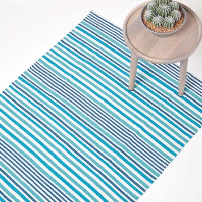 Homescapes gestreept katoenen vloerkleed blauw en wit, 120x180 cm