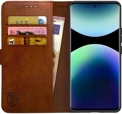 Rosso Element Geschikt voor Xiaomi Redmi Note 14 Pro Plus | Wallet Book Case | Portemonnee Hoesje | 3 Pasjes | Magneetsluiting | Stand Functie | Bruin