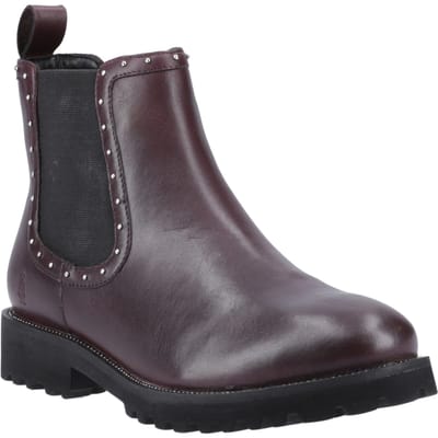 Hush Puppies Gwyneth Leren Dames Platte Chelsea Laarzen In Prune Kleur
