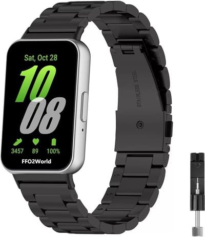 Stravo Stalen schakel bandje - geschikt voor Samsung Galaxy Fit 3 - Metalen RVS bandje - Zwart (Inclusief inkort toolkit)