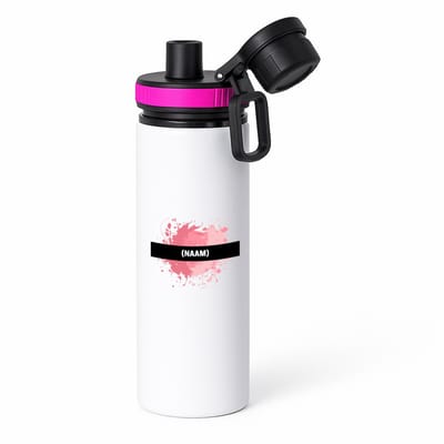 Hacebo® - roze verfvlek met eigen naam waterfles met draaidop roze - Kunst - kunstenaars/kunstenaressen - verjaardag - mensen die houden van verven - kunst liefhebbers - cadeau - kado - geschenk - gift - water fles - 850ML