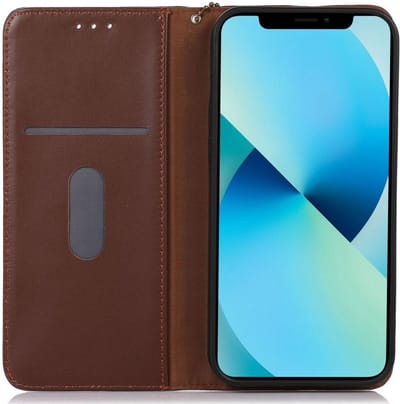 Geschikt voorApple iPhone 15 Plus Hoesje RFID Portemonnee Book Case Leer Bruin