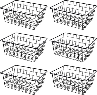 6 stuks 28 x 22 x 12 cm draadopbergmanden, zwarte metalen manden, multifunctionele ijzeren kunstopbergmanden, draadvoorraadmanden voor keuken, badkamer, slaapkamer, woonkamer, kast