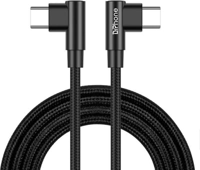DrPhone ProCharge 60W – 0.25M PD60W USB-C Naar USB-C Kabel - Lader en Datatransmissie – Nylon Kabel – Snellader - Zwart