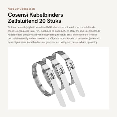 Dailygoods- Kabelbinders 20 stuks - Roestvrij Staal - 4.6 x 200 mm - Zelfsluitend - Corrosiebestendig - Handmatig te bevestigen - Metaalkabelbinders