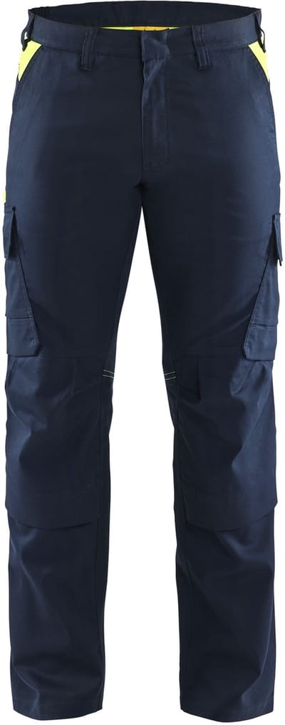 Blaklader Industrie werkbroek stretch met kniezakken 1448-1832 - Donker marineblauw/High Vis Geel - C144