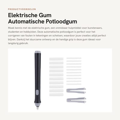 Dailygoods - Elektrische Gum - Automatische Potloodgum - Duurzaam en Handig - Zwart - 22 Gumvullingen - Geschikt voor Tekenen en Schetsen - Compact Fo...