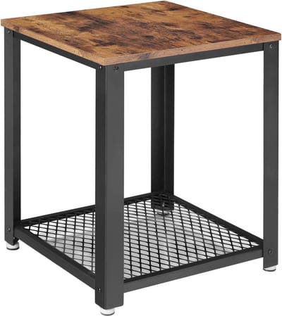 VASAGLE bijzettafel, nachtkastje in industrieel design, salontafel met roosterplank, stabiel, met metalen frame, woonkamer, slaapkamer, eenvoudig te monteren, gebruikte look, vintage houtlook LET41X