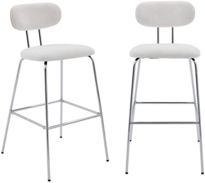 sweeek - Set van twee barkrukken met gebogen eikenhoutdecor en waterafstotende stof, chromen metalen poten - erin