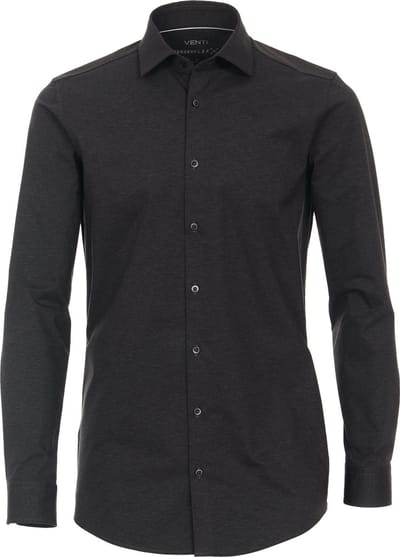 VENTI body fit overhemd - jersey - antraciet - Strijkvriendelijk - Boordmaat: 38