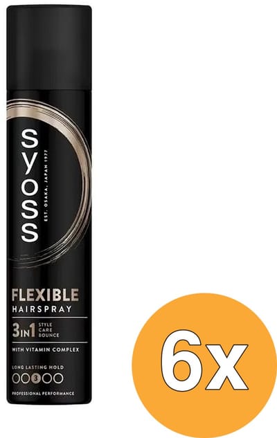 Syoss Flexible - Haarspray - Haarstyling - Hittebsecherming - Soepelere Styling - Lichtgewicht Finish - Voordeelverpakking - 6x300 ml