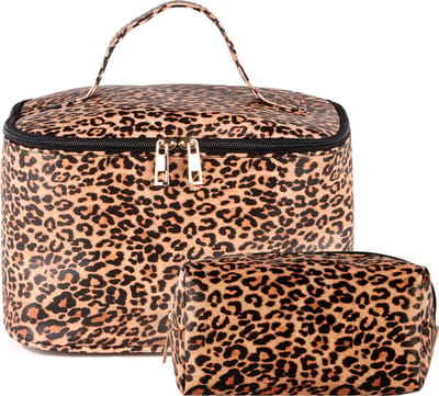 Nouka Panterprint Dames & Meisjes Toilet Etui Set - Toilettas - Beauty Case – Make Up Tas / Tasje – Grote Inhoud - PU Leer – Klein – Cadeau voor Vrouwen - Cadeau voor Kinderen – Cadeau voor Meisjes