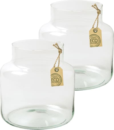 Bellatio Design - Bloemenvaas - 2x - gerecycled eco glas 19 x 20 cm