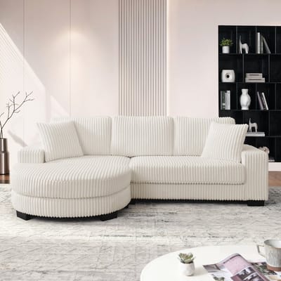 MIVRAY Hoekbank 256,5 x 133,5 x 89 cm - Modulair Met Verwisselbare Ovale Hocker - Woonkamer En Kantoor - Cord Beige