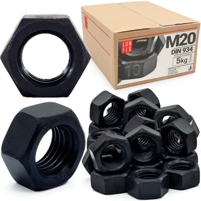 LUN FIX - Hoge sterkte zeskantmoer M20 - 5kg (ca. 89 stuks) - DIN 934 - Sterkte 10 - Regelmatige schroefdraadmoeren