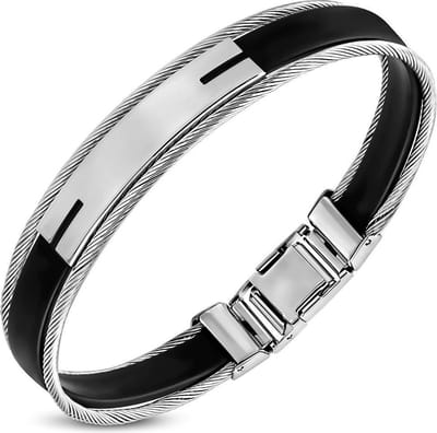 Amanto Armband Geoff C - 316L Staal - Kabel - Rubber - 12mm - 20cm