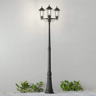 Lindby - Lantaarnpalen - 3lichts - Polycarbonaat, glas - H: 217 cm - E27 - zwart (RAL 9005)