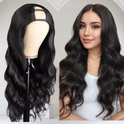 Frazimashop-Braziliaanse Remy golf half pruik - 28 inch -Pruik Dames Echt haarstuk - V Part Wig Human Hair - Pruik Lang Haar - Haarwerken Echt Haar - Golvende Pruik 180% Densiteit - donkerbruine half pruiken