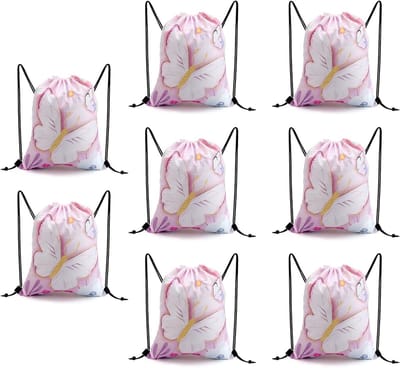 Rugzak met trekkoord voor meisjes - Set van 8 - Roze gymtas 34 x 27 cm voor sport en reizen