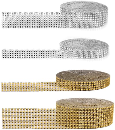 Dailygoody - Rhinestone Ribbons - Decoratieve Linten voor Feestelijke Gelegenheden - Zilver en Goud - Versiering voor Taarten en Crafting - Ideaal voo