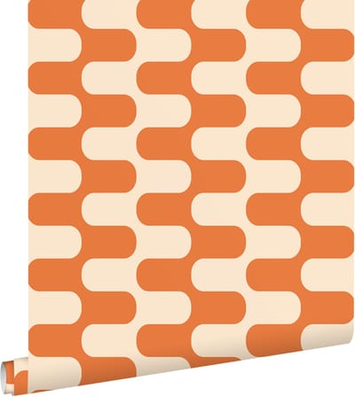 ESTAhome behang golvende lijnen oranje en beige - 50 x 900 cm - 132141