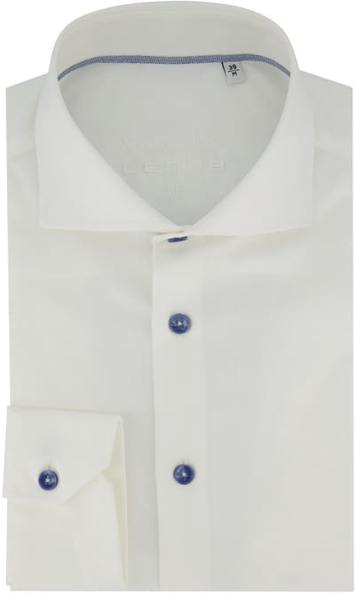 Wit Ledub Slim Fit overhemd wide spread met blauwe details
