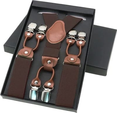 Sorprese - Luxe Chique Bretels - Bruin - Midden Bruin Leer - 6 Stevige Clips - Bretels Heren Volwassenen