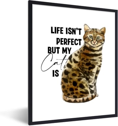 Fotolijst incl. Poster - Spreuken - Quotes - Katten - Life isn't perfect but my cat is - 30x40 cm - Posterlijst