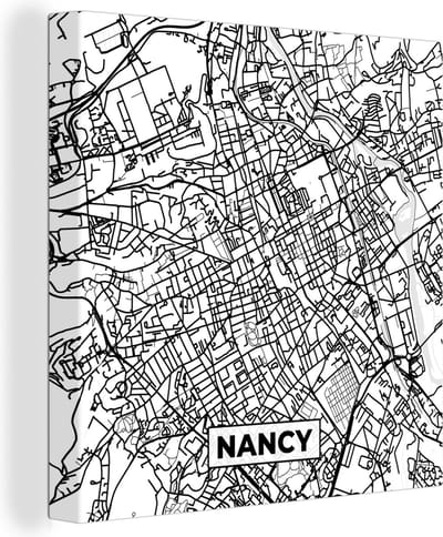 Canvas Schilderij Stadskaart - Plattegrond - Nancy - Kaart - Frankrijk - Zwart wit - 20x20 cm - Wanddecoratie