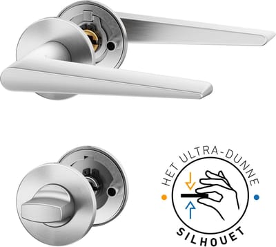 RENA Super Slim Deurbeslag - RVS Deurklink met ronde rozet en WC rozet - Deurgrepen voor toilet/badkamerdeuren - Binnendeur - Roestvrij staal