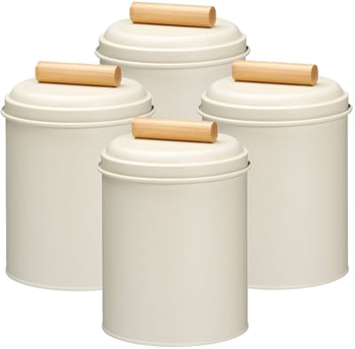 Excellent Houseware Voorraadpot / koekjes bewaarblik Bart - 4x - 14 x 20 cm - metaal - wit - keuken voorraadpotten