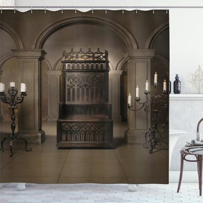 ABAKUHAUS gotisch douchegordijn, renaissance kasteel koning, stof badkamerdecoratieset met haak, 175 x 220 cm, bruin beige